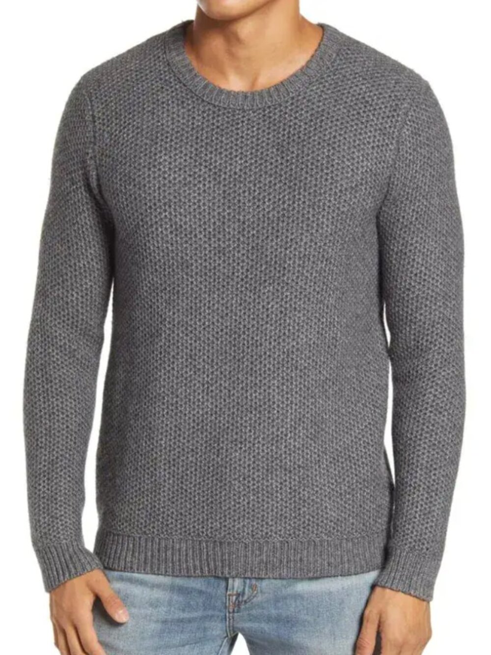 Outerknown | Eastbank Wool & Cotton Crewneck Sweater in Heather Charcoal